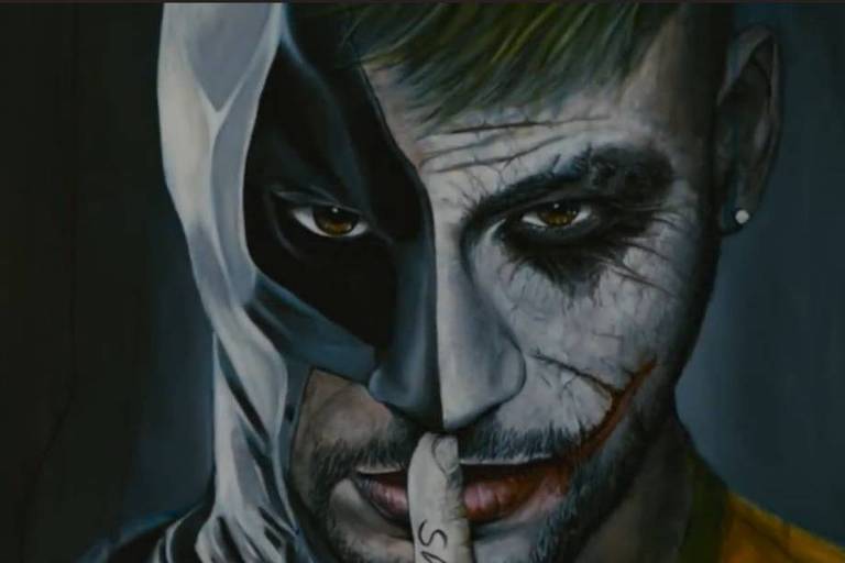 Quadro com Neymar retratado como Batman e Coringa aparece em documentário da Netflix