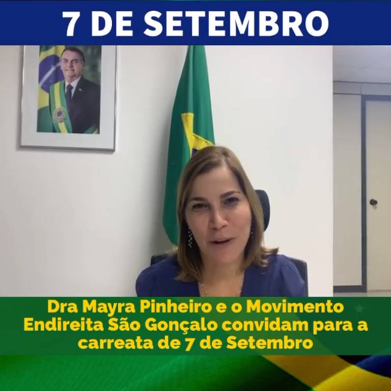 Mayra Pinheiro convoca apoiadores de Jair Bolsonaro para atos do 7 de Setembro