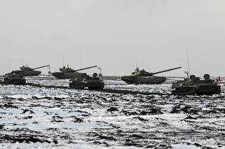 FILE PHOTO: Russian service members hold drills in the Rostov region