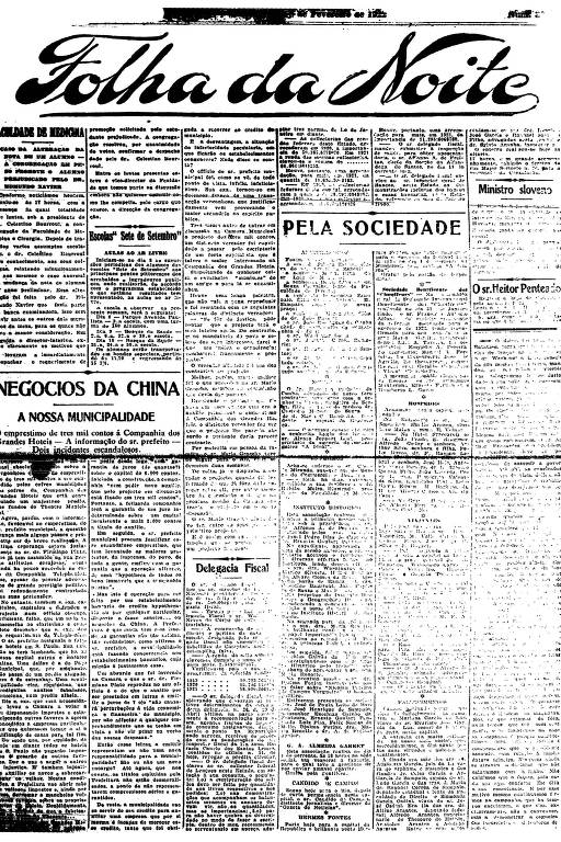 Primeira Página da Folha da Noite de 8 de fevereiro de 1922