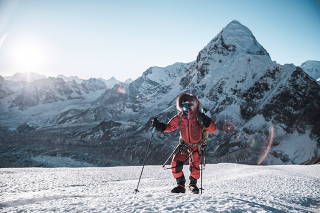 In a photo from Daniel Hug, Jost Kobusch crosses a small plateau called Lho La after the highly technical first part of the West Ridge of Everest in January 2020. (Daniel Hug via The New York Times)