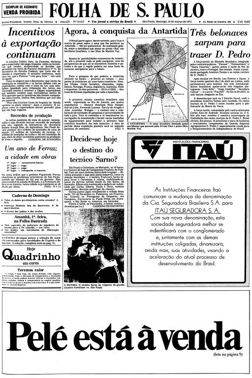 Primeira Página da Folha de 19 de março de 1972