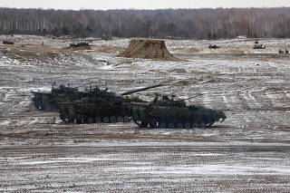 Military vehicles are seen during the joint exercises of the armed forces of Russia and Belarus in the Brest Region