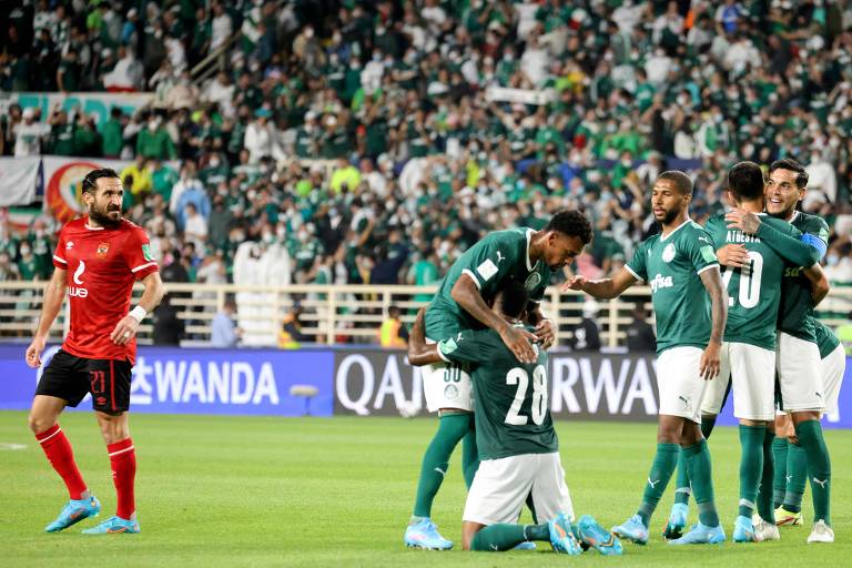 Jogadores do Palmeiras comemoram vitória sobre o Al Ahly