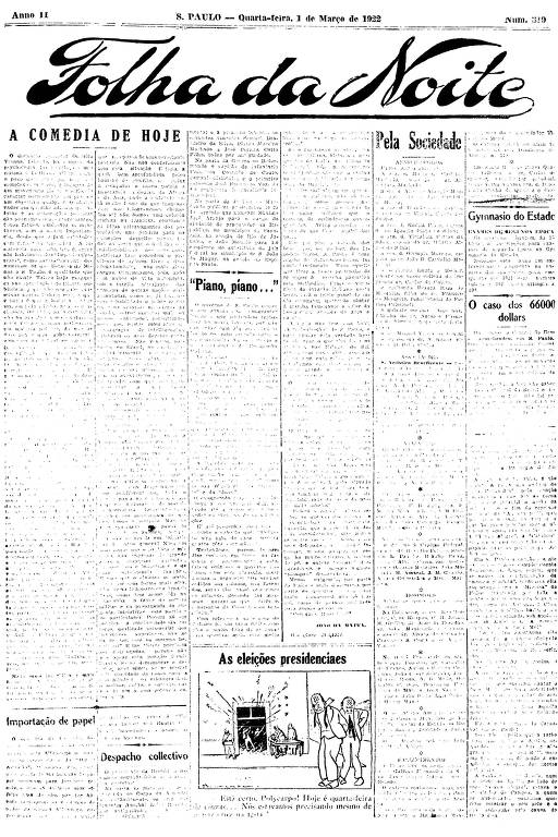Primeira Página da Folha da Noite de 1º de março de 1922