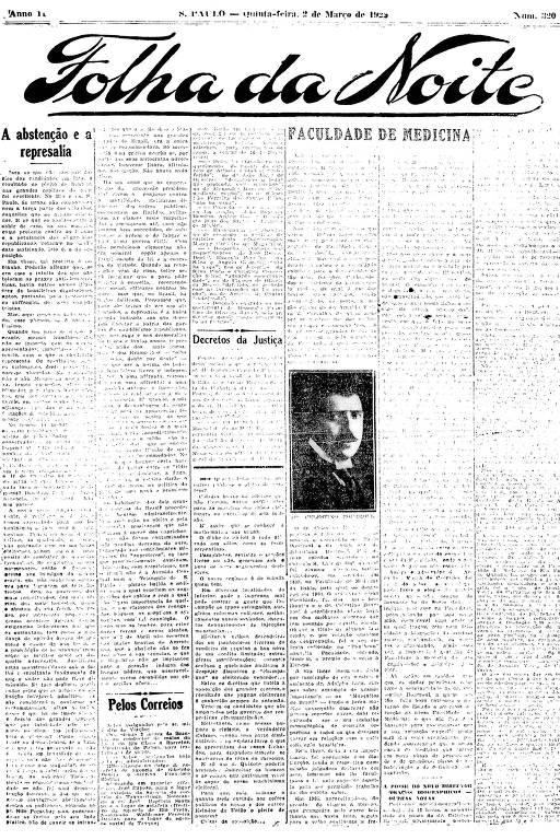 Primeira Página da Folha da Noite de 2 de março de 1922