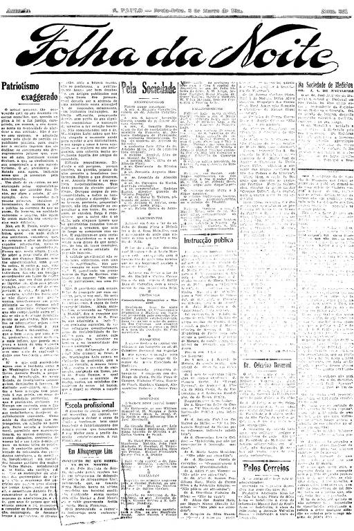 Primeira Página da Folha da Noite de 3 de março de 1922