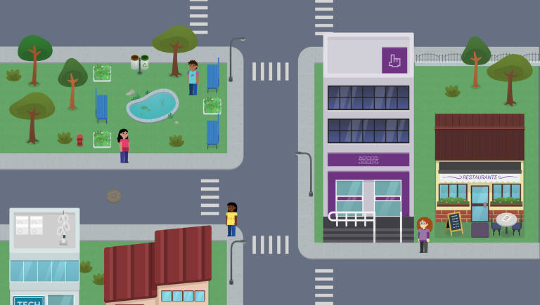 Cenário da PushVerse, plataforma em que candidatos usam avatares e são avaliados em processos seletivos