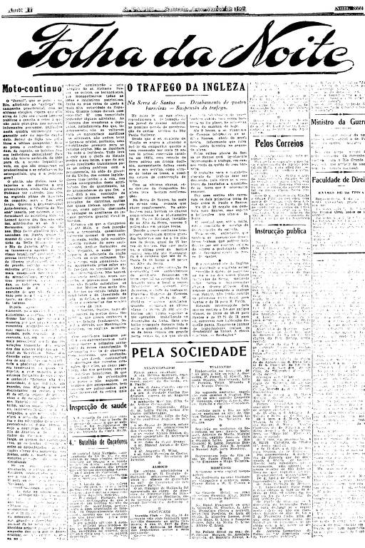 Primeira Página da Folha da Noite de 4 de março de 1922