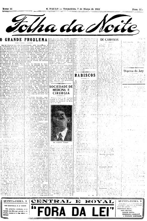 Primeira Página da Folha da Noite de 7 de março de 1922