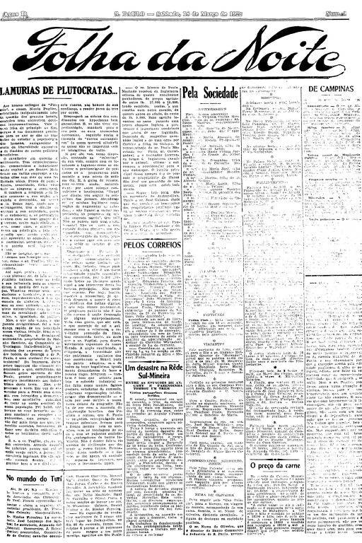 Primeira Página da Folha da Noite de 18 de março de 1922