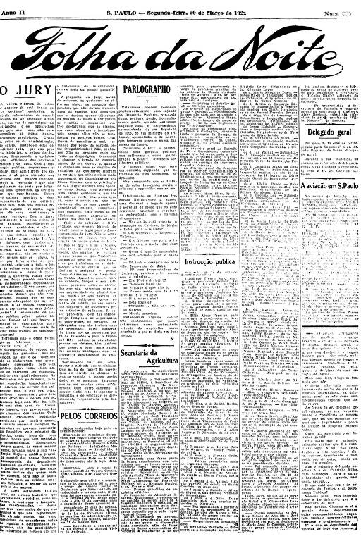 Primeira Página da Folha da Noite de 20 de março de 1922