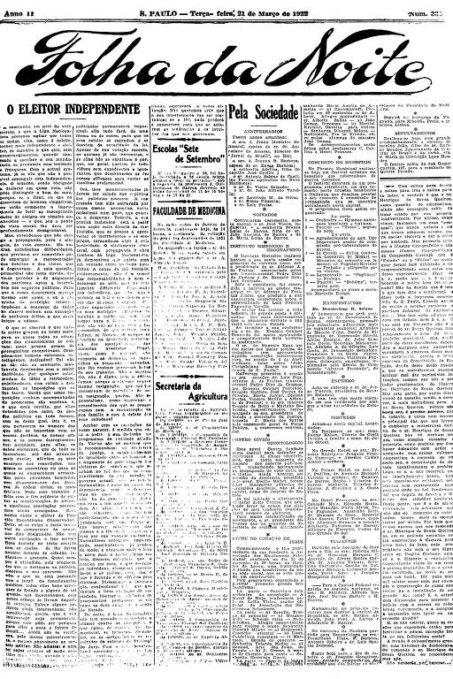 Primeira Página da Folha da Noite de 21 de março de 1922