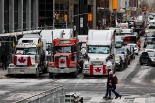 Truckers continue to protest against COVID-19 vaccine mandates, in Ottawa