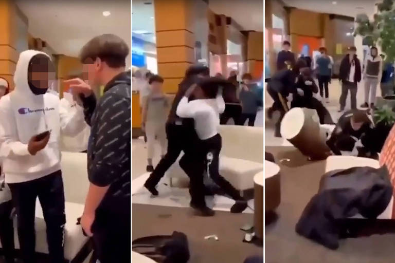 Um branco e um negro brigaram em shopping dos EUA; a polícia algemou só um deles