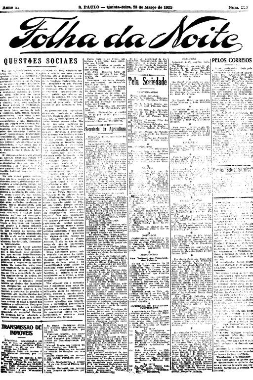 Primeira Página da Folha da Noite de 23 de março de 1922