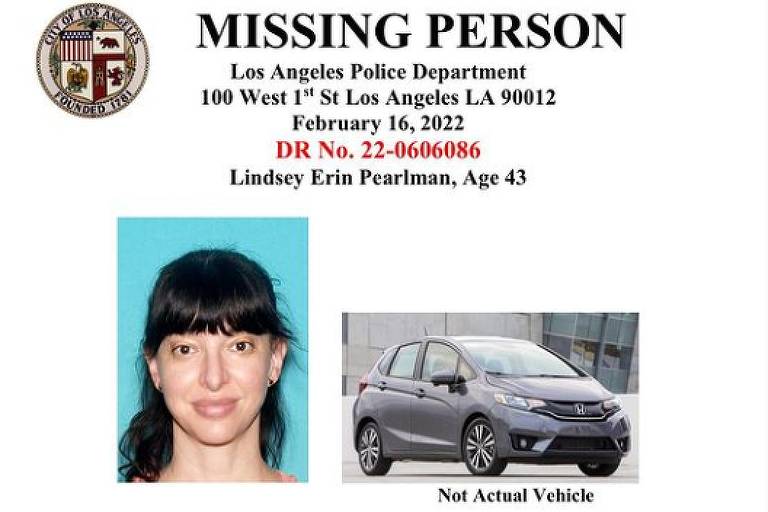 Cartaz anuncia o desaparecimento de Lindsey Pearlman. Atriz foi encontrada morta em Los Angeles (EUA)