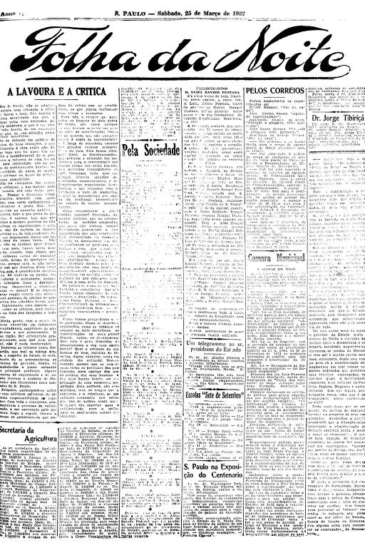 Primeira Página da Folha da Noite de 25 de março de 1922