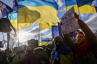 FILE PHOTO: Ukrainians protest against Russia's actions in Donbass outside Russian embassy in Kyiv