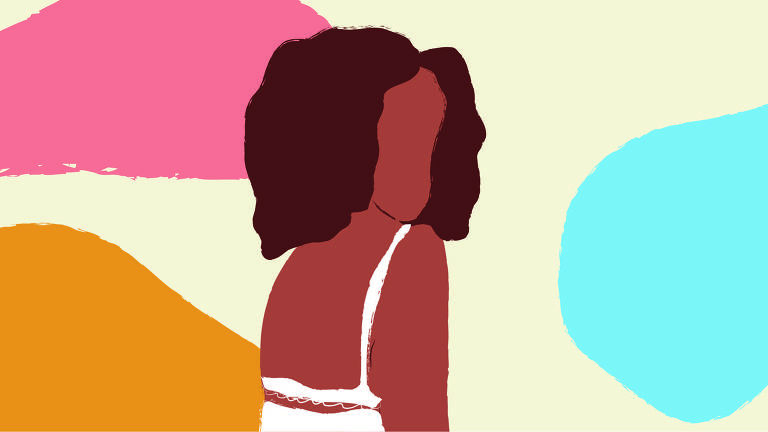 Ilustração representando uma uma menina negra de costas e com o rosto virado à direita
