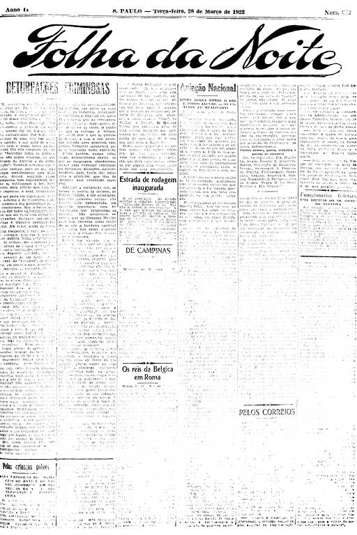 Primeira Página da Folha da Noite de 28 de março de 1922