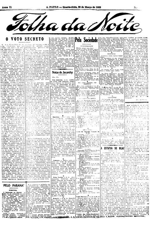 Primeira Página da Folha da Noite de 29 de março de 1922