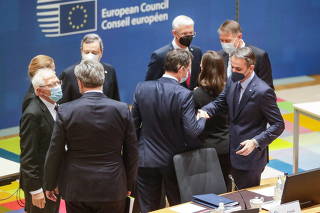 Emergency European Union (EU) summit at The European Council Building in Brussels