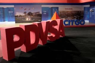 FILE PHOTO: The corporate logos of the state oil company PDVSA and Citgo Petroleum Corp are seen in Caracas