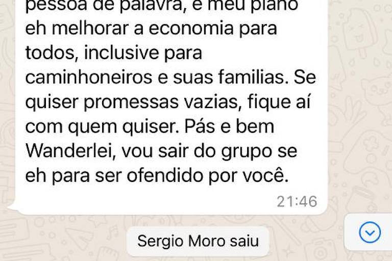 Troca de mensagens entre Sergio Moro e Wanderlei Dedeco em grupo de WhatsApp