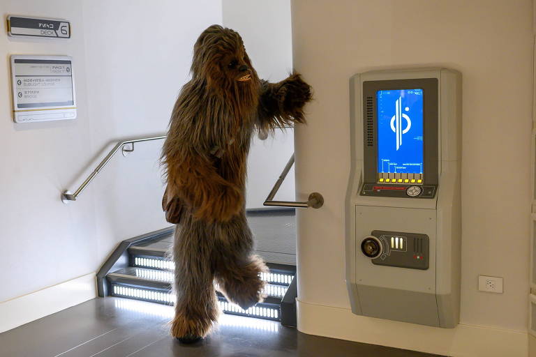 Chewbacca é um dos personagens fantasiados do universo Star Wars que circulam pelo hotel