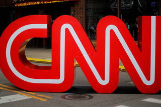 FILE PHOTO: The CNN logo stands outside the venue of the second Democratic 2020 U.S. presidential candidates debate, in the Fox Theater in Detroit