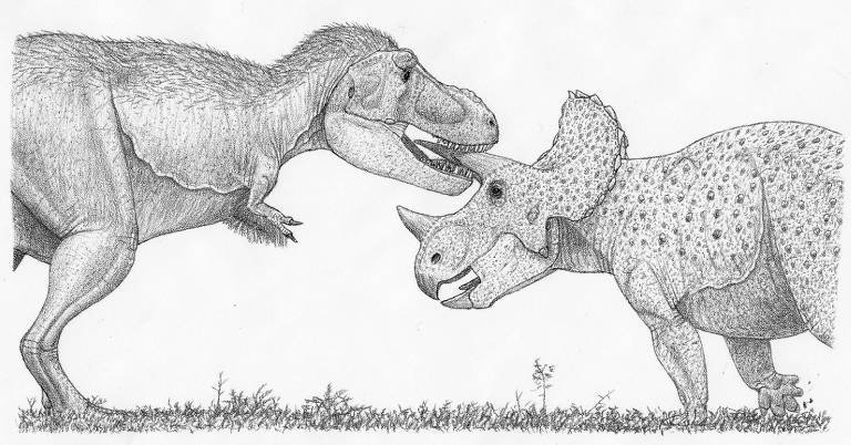 Desenhos animados tiranossauro rex/triceratops ferro na