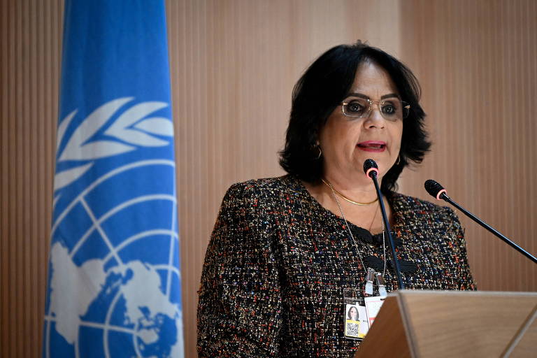A então ministra Damares Alves durante evento da ONU 
