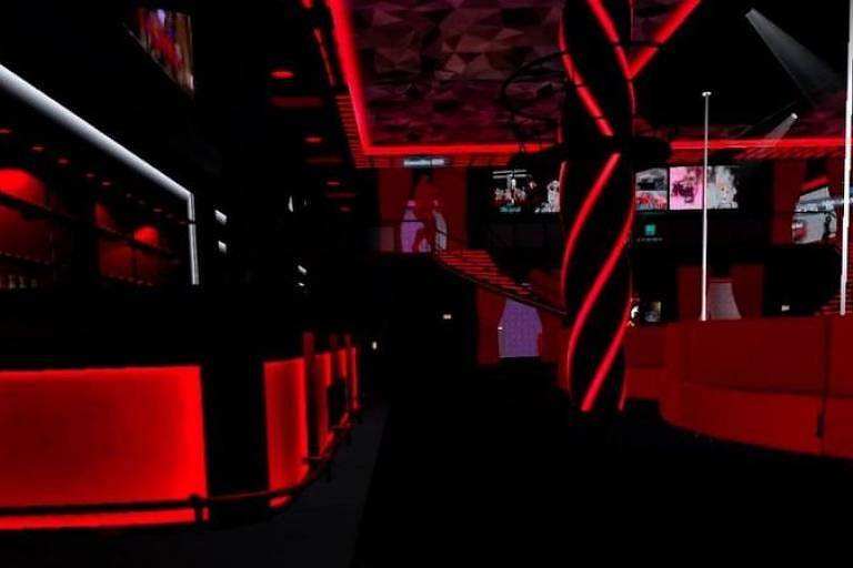 Imagem de reprodução de um aplicativo mostra uma sala com luzes vermelhas