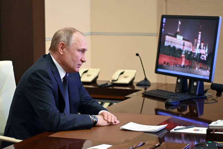 O presidente da Rússia, Vladimir Putin, durante reunião do Conselho de Segurança de seu governo, em Moscou