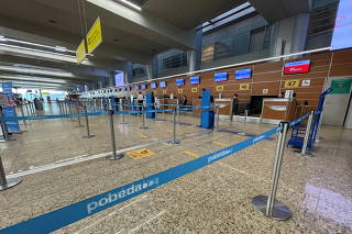 A view shows check-in counters at Sheremetyevo airport in Moscow