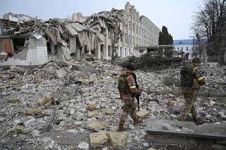 A view shows a destroyed school building in Zhytomyr