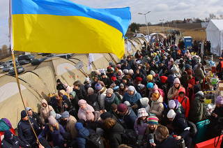 People fleeing Russia's invasion of Ukraine arrive border checkpoint in Medyka