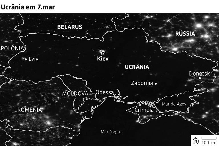 Imagens de satélite da Ucrânia em 7.mar.2022, depois da guerra