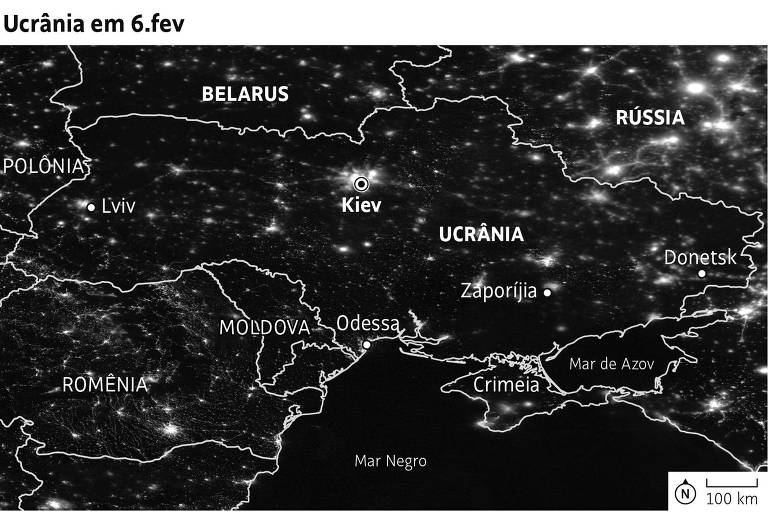 Imagens de satélite da Ucrânia em 6.fev.2022, antes da guerra