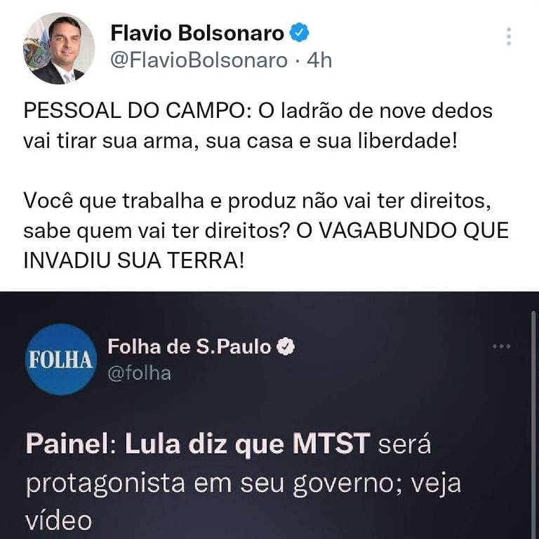 Flávio Bolsonaro confunde MTST e MST ao criticar Lula