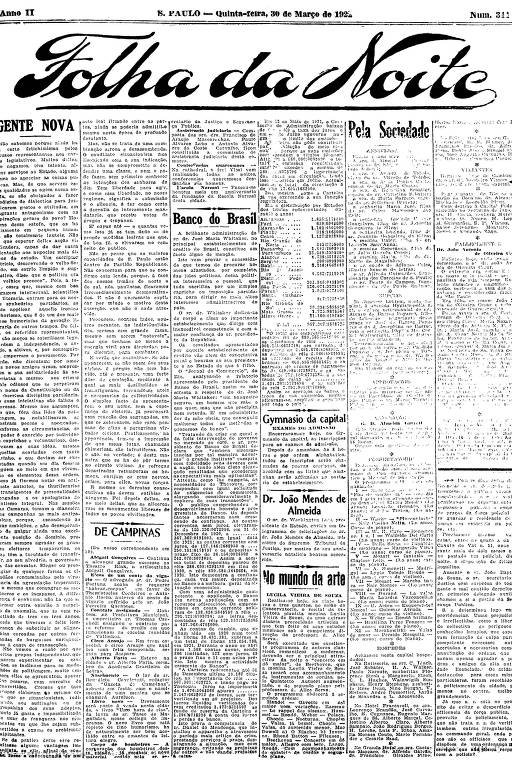 Primeira Página da Folha da Noite de 30 de março de 1922