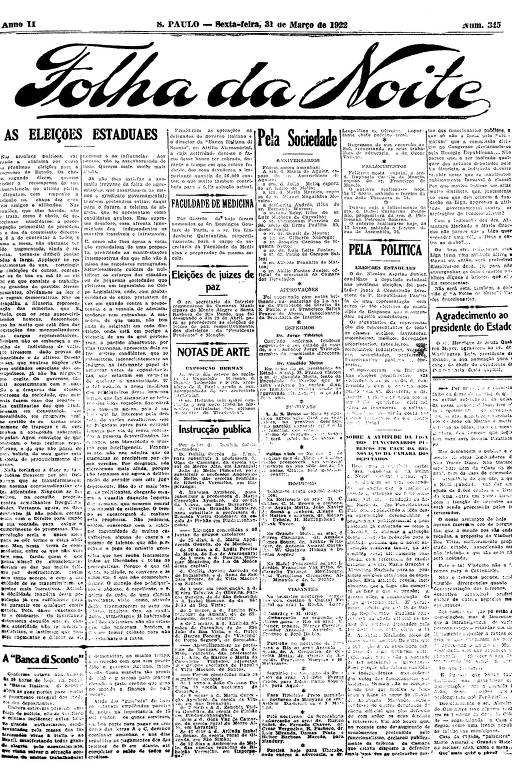 Primeira Página da Folha da Noite de 31 de março de 1922
