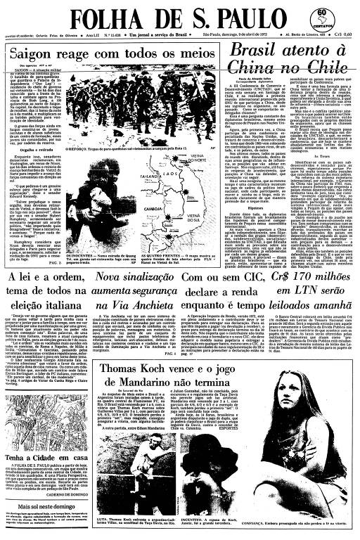 Primeira Página da Folha de 9 de abril de 1972