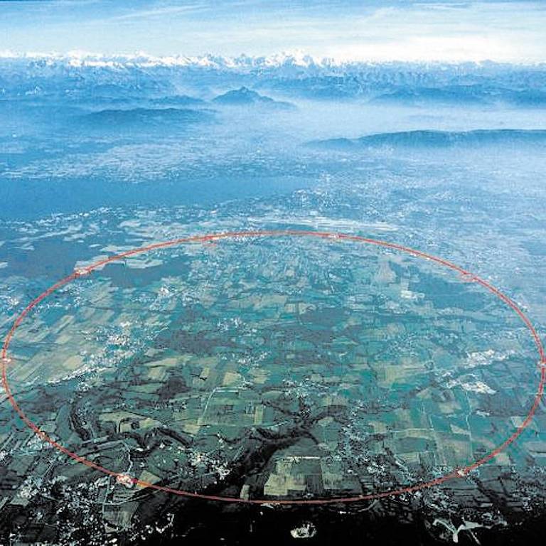 Vista aérea da região na fronteira da Suíça com a França, onde  localiza-se o Cern (Centro Europeu de Física de Partículas)