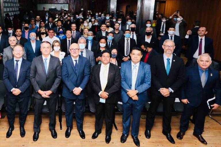 Pastores que negociam recursos do MEC em evento na sede da pasta com o presidente Bolsonaro, no dia 10 de fevereiro de 2020