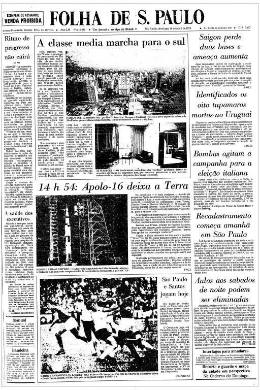 Primeira Página da Folha de 16 de abril de 1972