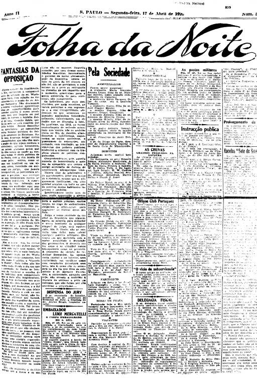 Primeira Página da Folha da Noite de 17 de abril de 1922
