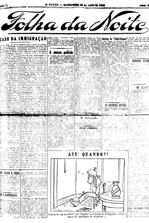 Primeira Página da Folha da Noite de 20 de abril de 1922
