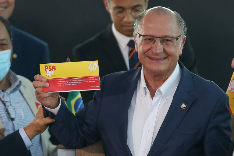 O ex-governador Geraldo Alckmin em evento de filiação ao PSB em Brasília